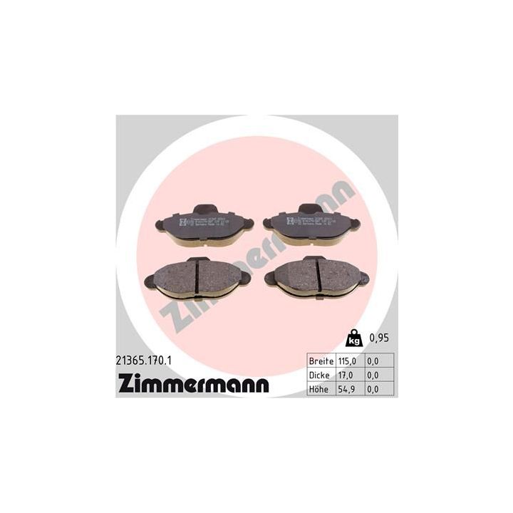 Stabdžių trinkelių rinkinys, diskinis stabdys ZIMMERMANN 21365.170.1