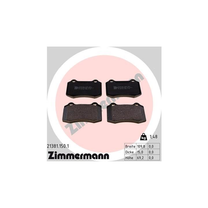 Stabdžių trinkelių rinkinys, diskinis stabdys ZIMMERMANN 21381.150.1