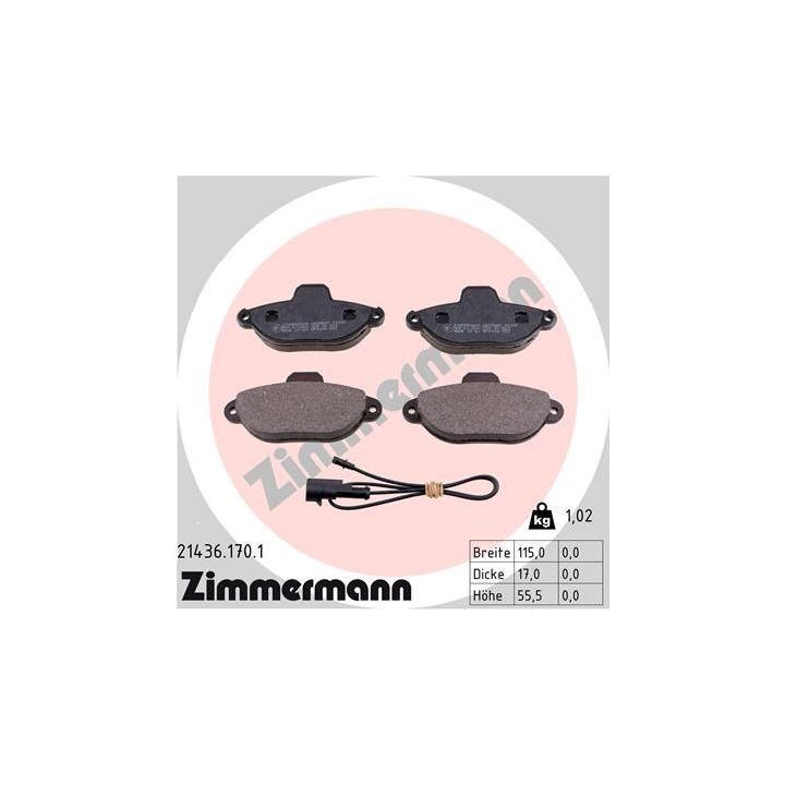 Stabdžių trinkelių rinkinys, diskinis stabdys ZIMMERMANN 21436.170.1