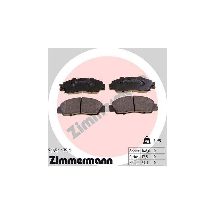 Stabdžių trinkelių rinkinys, diskinis stabdys ZIMMERMANN 21651.175.1