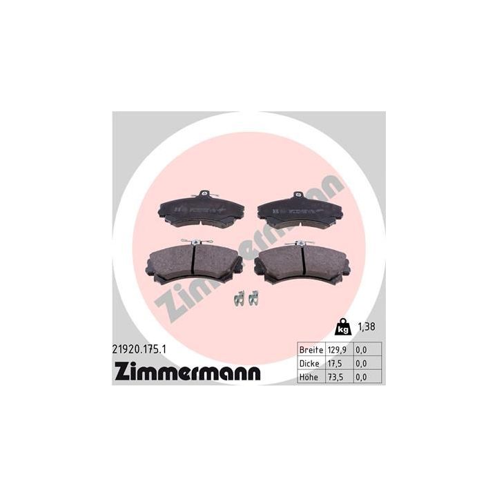 Stabdžių trinkelių rinkinys, diskinis stabdys ZIMMERMANN 21920.175.1