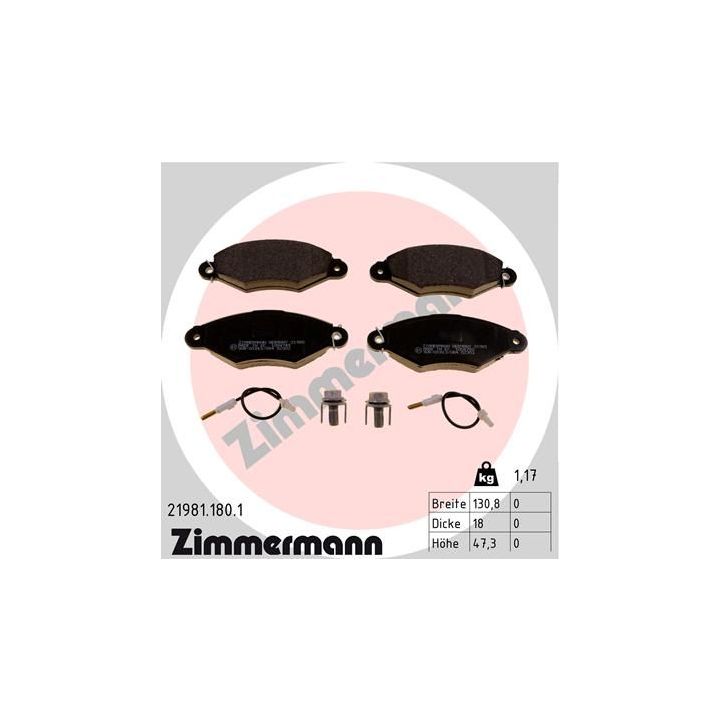 Stabdžių trinkelių rinkinys, diskinis stabdys ZIMMERMANN 21981.180.1