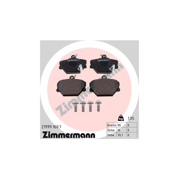 Stabdžių trinkelių rinkinys, diskinis stabdys ZIMMERMANN 21999.160.1