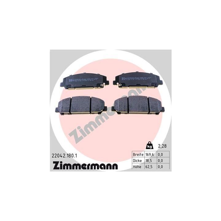 Stabdžių trinkelių rinkinys, diskinis stabdys ZIMMERMANN 22042.180.1