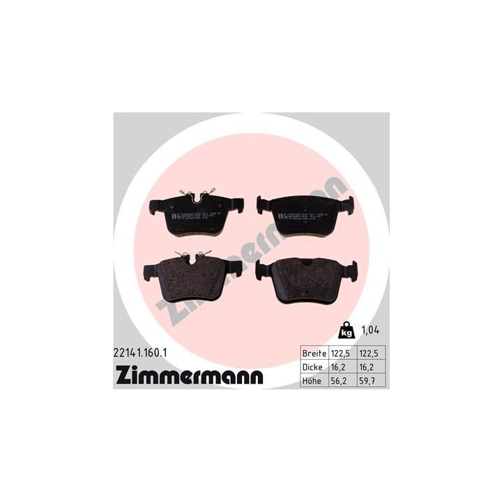 Stabdžių trinkelių rinkinys, diskinis stabdys ZIMMERMANN 22141.160.1