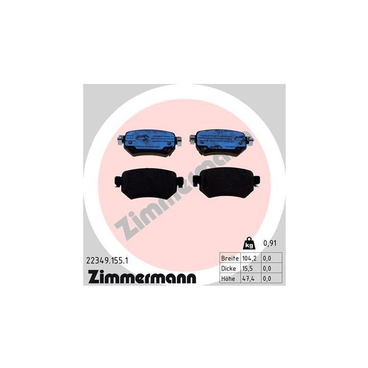Stabdžių trinkelių rinkinys, diskinis stabdys ZIMMERMANN 22349.155.1