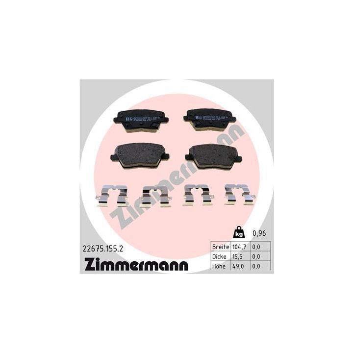 Stabdžių trinkelių rinkinys, diskinis stabdys ZIMMERMANN 22675.155.2