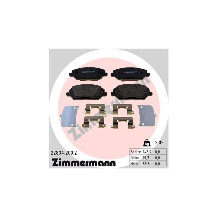 Stabdžių trinkelių rinkinys, diskinis stabdys ZIMMERMANN 22804.200.2