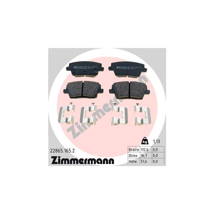 Stabdžių trinkelių rinkinys, diskinis stabdys ZIMMERMANN 22865.165.2