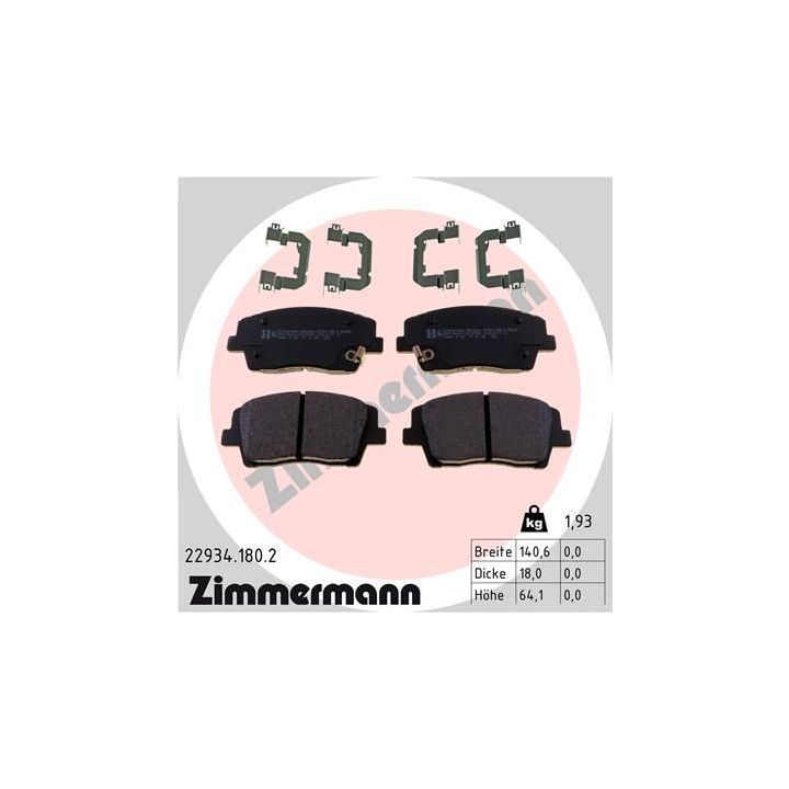 Stabdžių trinkelių rinkinys, diskinis stabdys ZIMMERMANN 22934.180.2