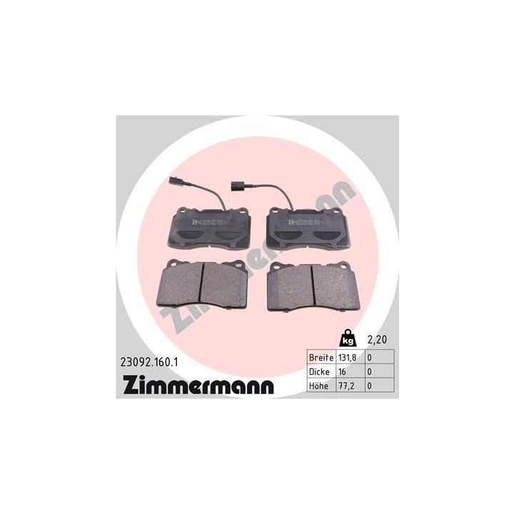 Stabdžių trinkelių rinkinys, diskinis stabdys ZIMMERMANN 23092.160.1