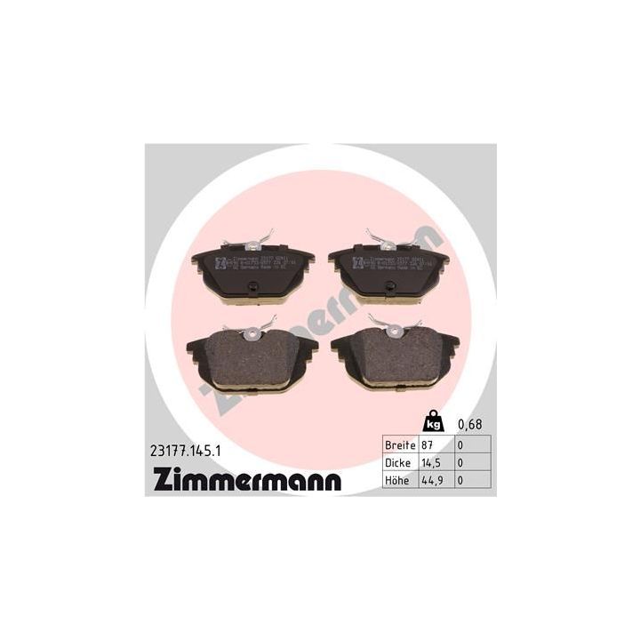 Stabdžių trinkelių rinkinys, diskinis stabdys ZIMMERMANN 23177.145.1