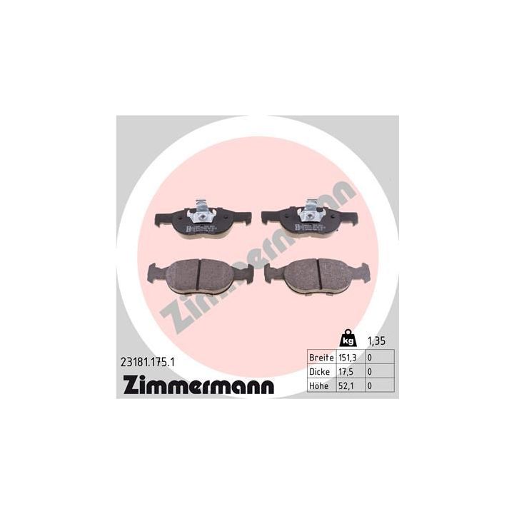 Stabdžių trinkelių rinkinys, diskinis stabdys ZIMMERMANN 23181.175.1