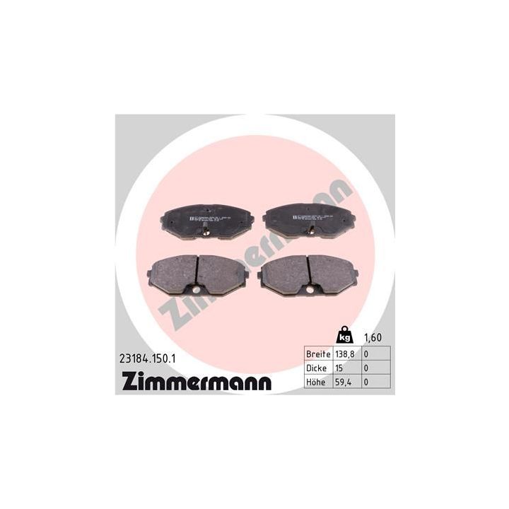 Stabdžių trinkelių rinkinys, diskinis stabdys ZIMMERMANN 23184.150.1