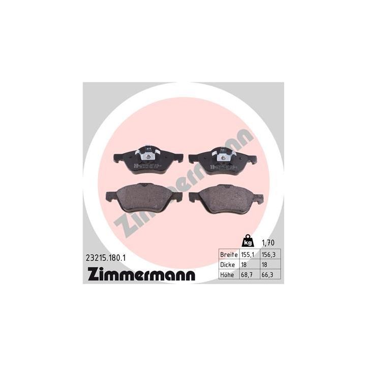 Stabdžių trinkelių rinkinys, diskinis stabdys ZIMMERMANN 23215.180.1