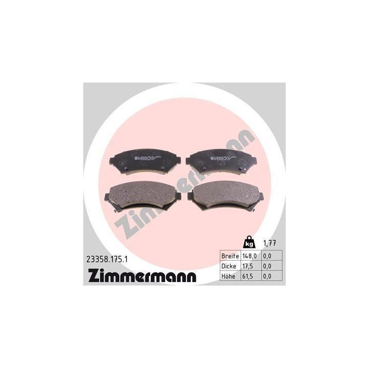 Stabdžių trinkelių rinkinys, diskinis stabdys ZIMMERMANN 23358.175.1