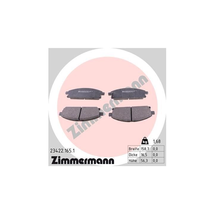 Stabdžių trinkelių rinkinys, diskinis stabdys ZIMMERMANN 23422.165.1