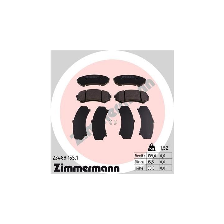 Stabdžių trinkelių rinkinys, diskinis stabdys ZIMMERMANN 23488.155.1