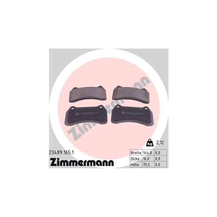 Stabdžių trinkelių rinkinys, diskinis stabdys ZIMMERMANN 23489.165.1