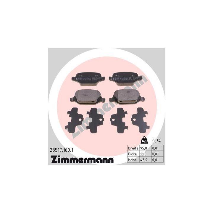 Stabdžių trinkelių rinkinys, diskinis stabdys ZIMMERMANN 23517.160.1