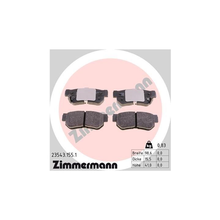 Stabdžių trinkelių rinkinys, diskinis stabdys ZIMMERMANN 23543.155.1