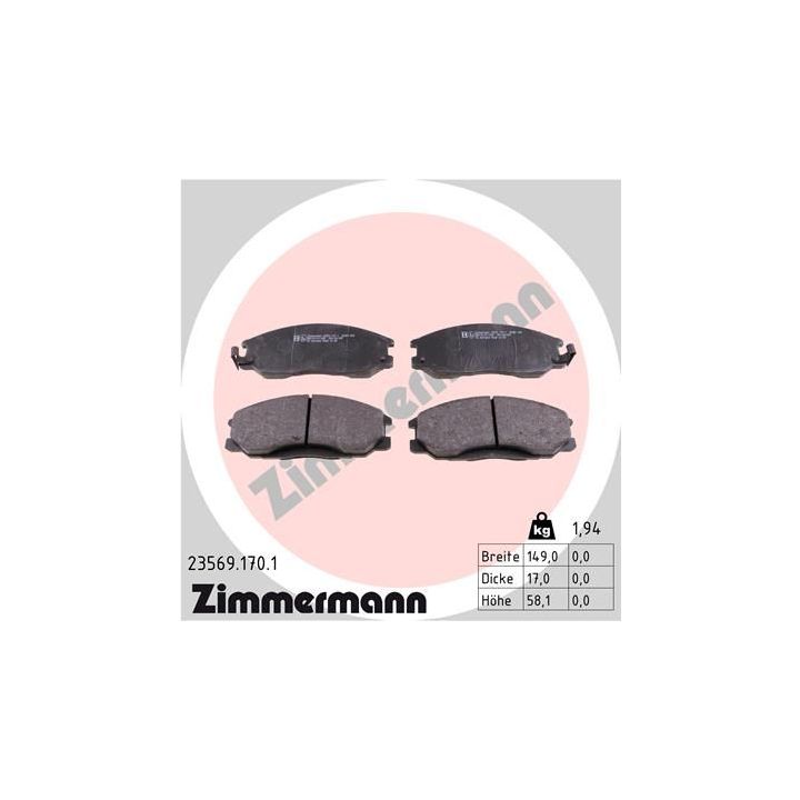 Stabdžių trinkelių rinkinys, diskinis stabdys ZIMMERMANN 23569.170.1