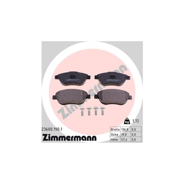 Stabdžių trinkelių rinkinys, diskinis stabdys ZIMMERMANN 23600.190.1