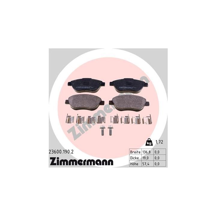 Stabdžių trinkelių rinkinys, diskinis stabdys ZIMMERMANN 23600.190.2