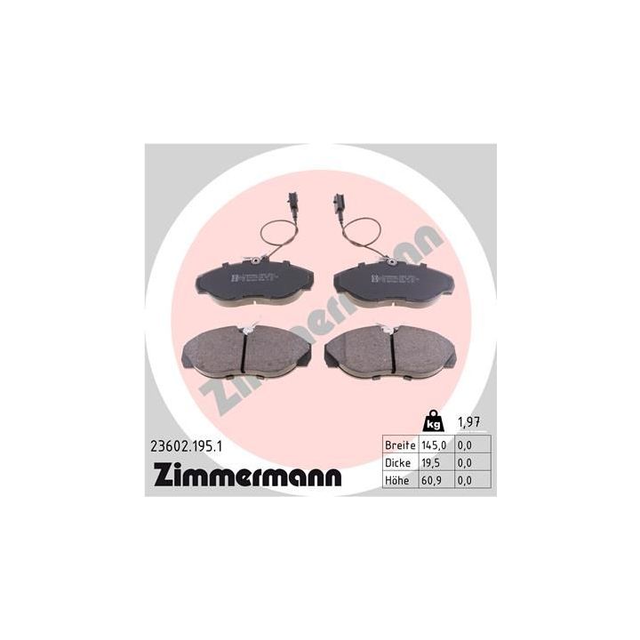 Stabdžių trinkelių rinkinys, diskinis stabdys ZIMMERMANN 23602.195.1