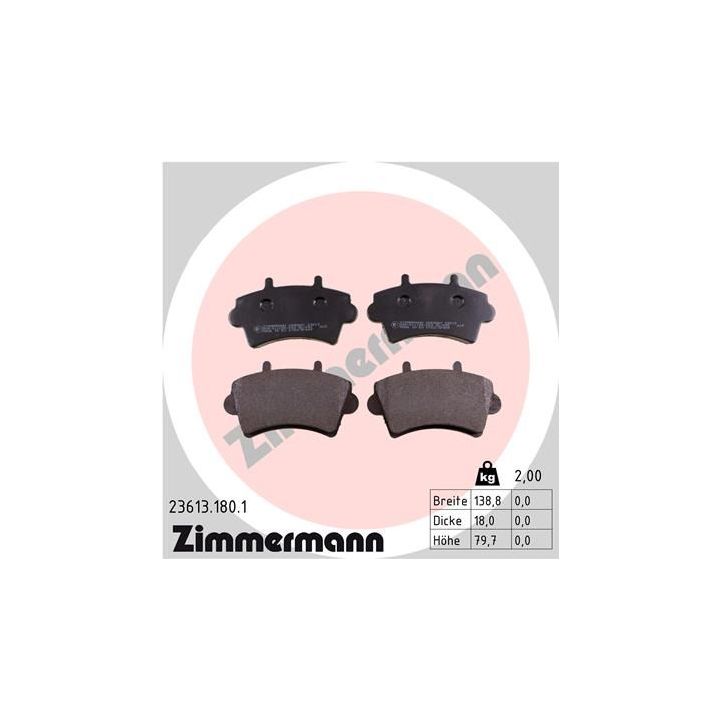 Stabdžių trinkelių rinkinys, diskinis stabdys ZIMMERMANN 23613.180.1