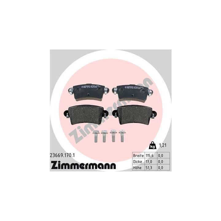 Stabdžių trinkelių rinkinys, diskinis stabdys ZIMMERMANN 23669.170.1