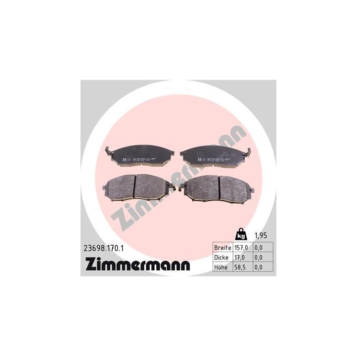 Stabdžių trinkelių rinkinys, diskinis stabdys ZIMMERMANN 23698.170.1