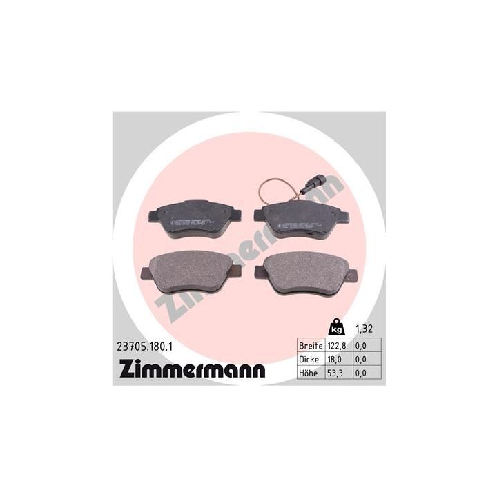 Stabdžių trinkelių rinkinys, diskinis stabdys ZIMMERMANN 23705.180.1