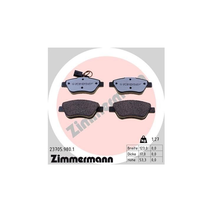 Stabdžių trinkelių rinkinys, diskinis stabdys ZIMMERMANN 23705.980.1