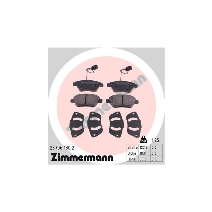 Stabdžių trinkelių rinkinys, diskinis stabdys ZIMMERMANN 23706.180.2