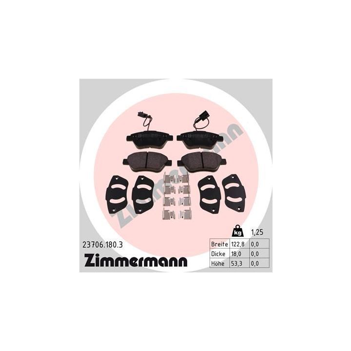Stabdžių trinkelių rinkinys, diskinis stabdys ZIMMERMANN 23706.180.3