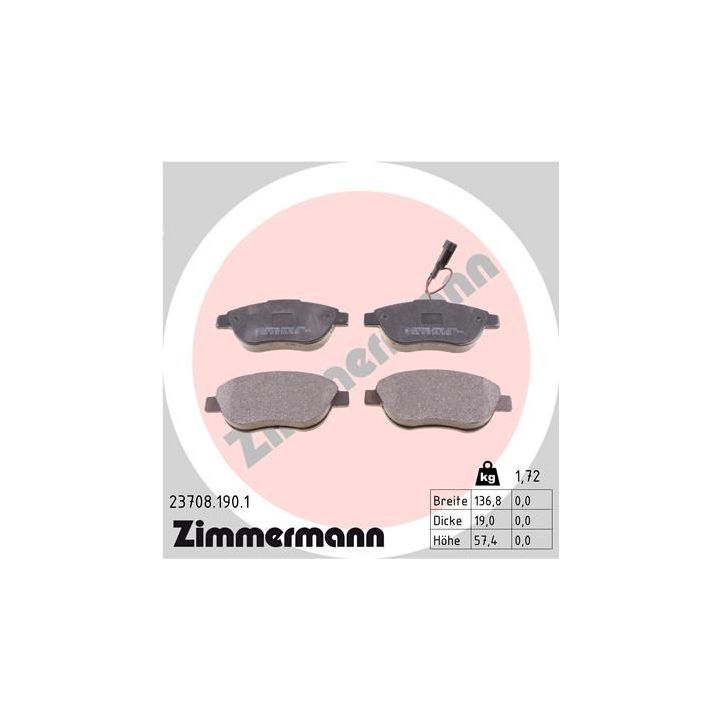 Stabdžių trinkelių rinkinys, diskinis stabdys ZIMMERMANN 23708.190.1