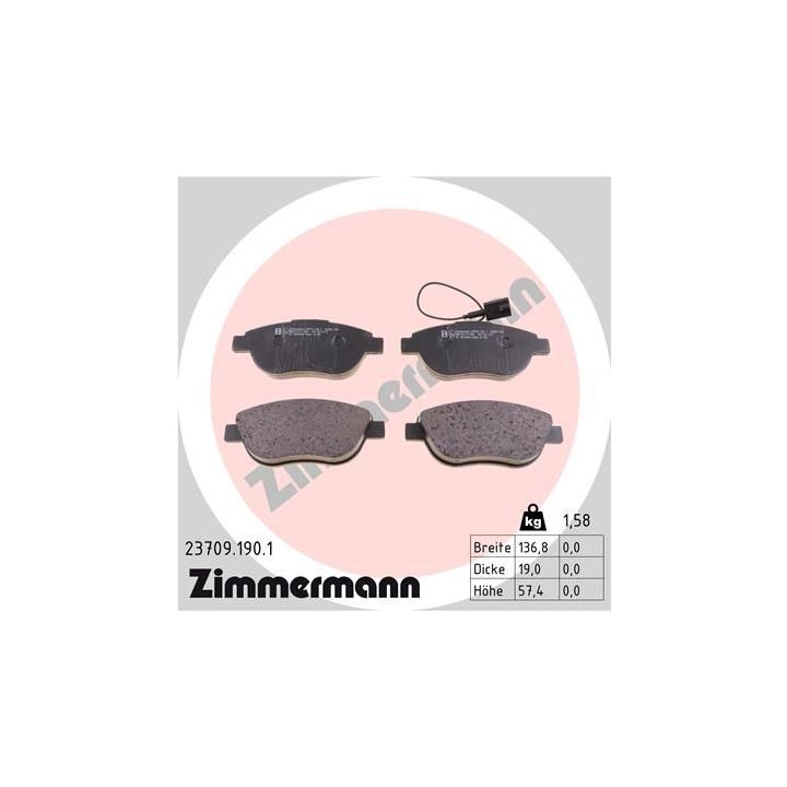 Stabdžių trinkelių rinkinys, diskinis stabdys ZIMMERMANN 23709.190.1