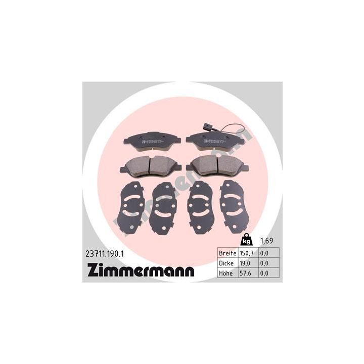 Stabdžių trinkelių rinkinys, diskinis stabdys ZIMMERMANN 23711.190.1