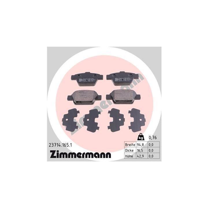 Stabdžių trinkelių rinkinys, diskinis stabdys ZIMMERMANN 23714.165.1