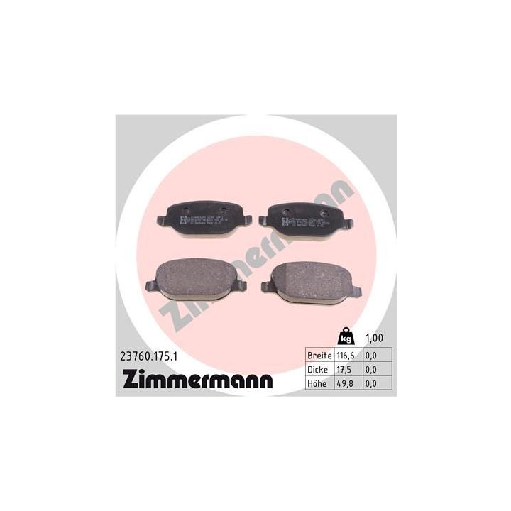 Stabdžių trinkelių rinkinys, diskinis stabdys ZIMMERMANN 23760.175.1