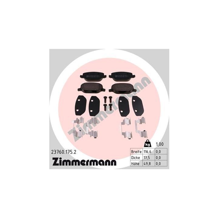 Stabdžių trinkelių rinkinys, diskinis stabdys ZIMMERMANN 23760.175.2
