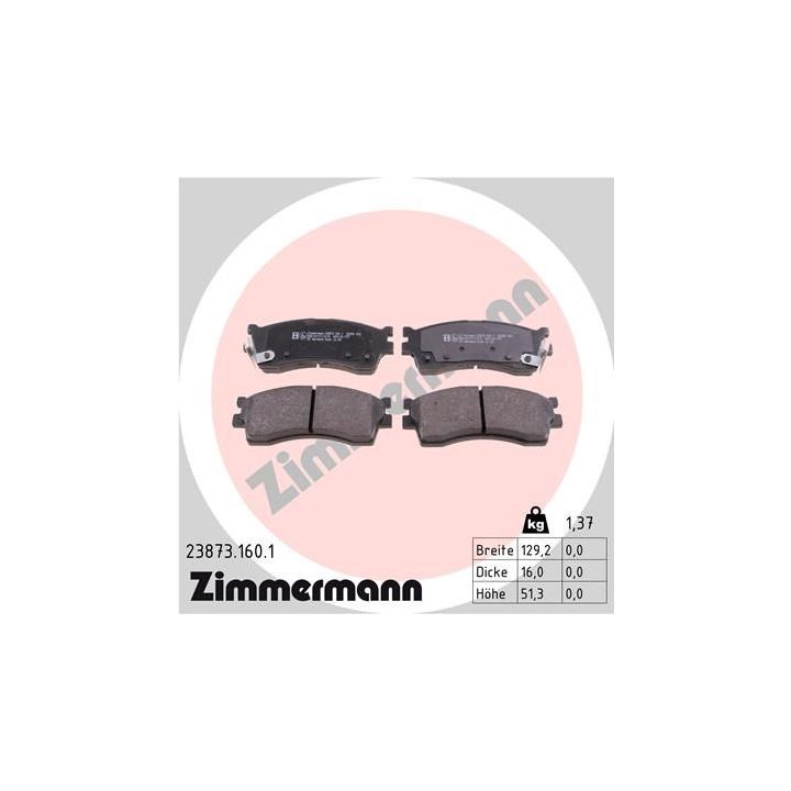 Stabdžių trinkelių rinkinys, diskinis stabdys ZIMMERMANN 23873.160.1