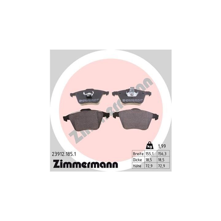Stabdžių trinkelių rinkinys, diskinis stabdys ZIMMERMANN 23912.185.1