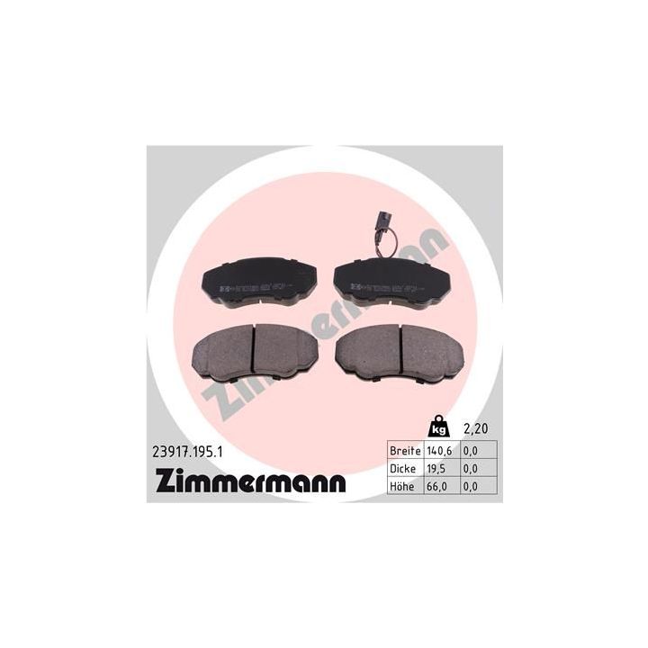 Stabdžių trinkelių rinkinys, diskinis stabdys ZIMMERMANN 23917.195.1