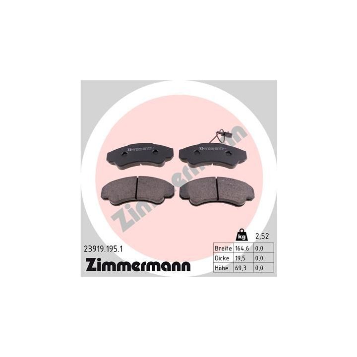 Stabdžių trinkelių rinkinys, diskinis stabdys ZIMMERMANN 23919.195.1