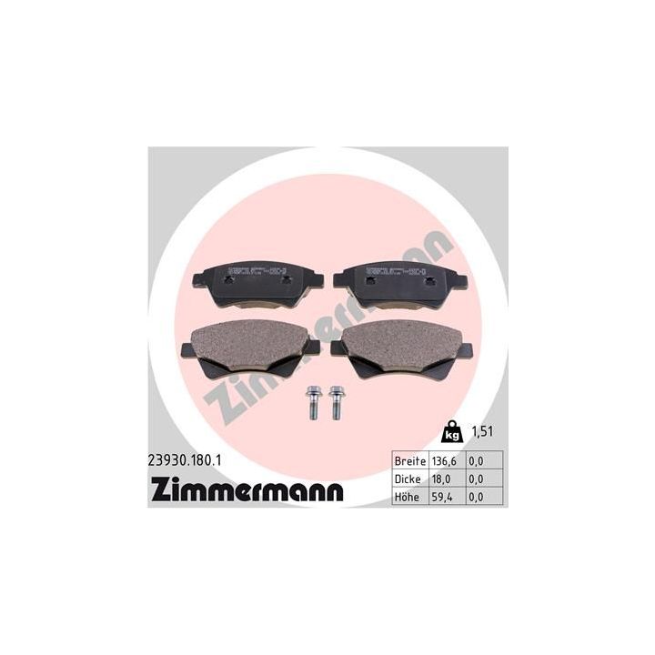 Stabdžių trinkelių rinkinys, diskinis stabdys ZIMMERMANN 23930.180.1