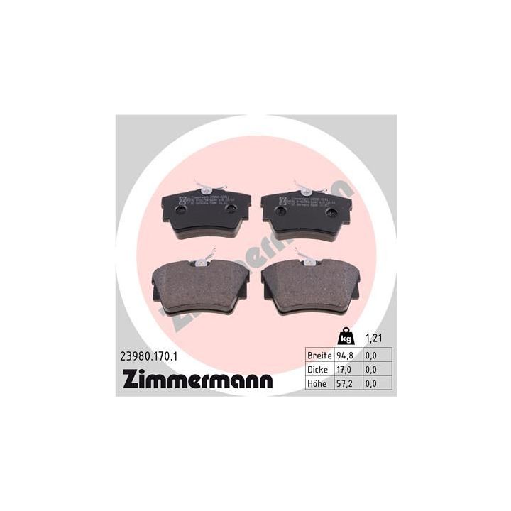 Stabdžių trinkelių rinkinys, diskinis stabdys ZIMMERMANN 23980.170.1