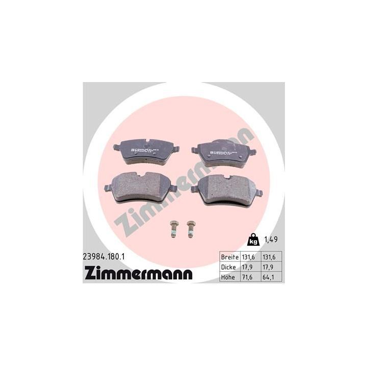 Stabdžių trinkelių rinkinys, diskinis stabdys ZIMMERMANN 23984.180.1