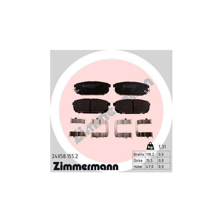 Stabdžių trinkelių rinkinys, diskinis stabdys ZIMMERMANN 24058.155.2